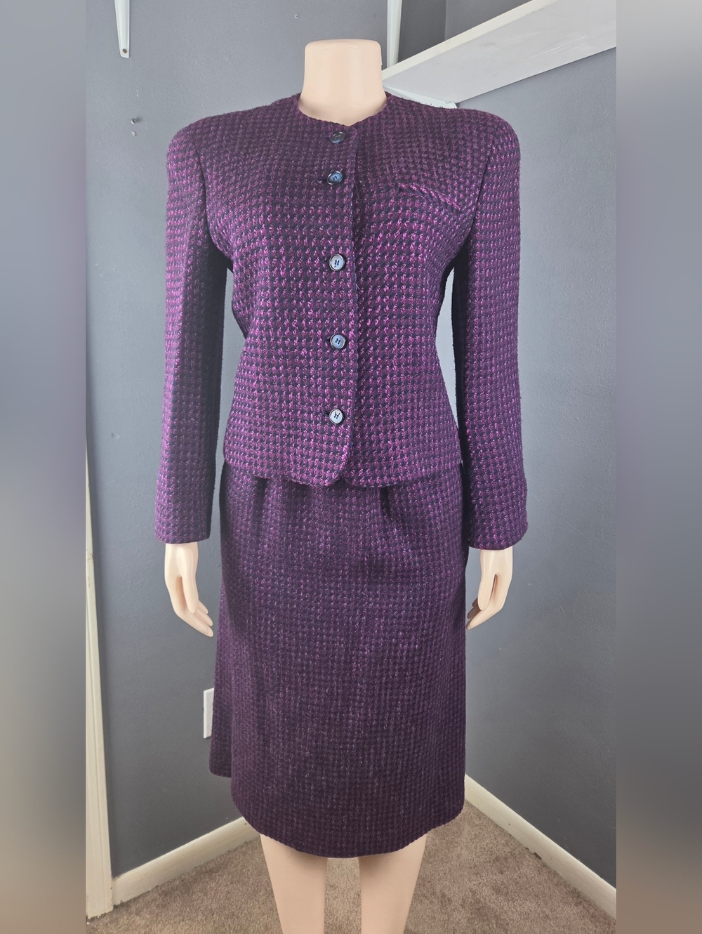 Evan-Picone Black Blazer with Purple and Pink Tweed Trim